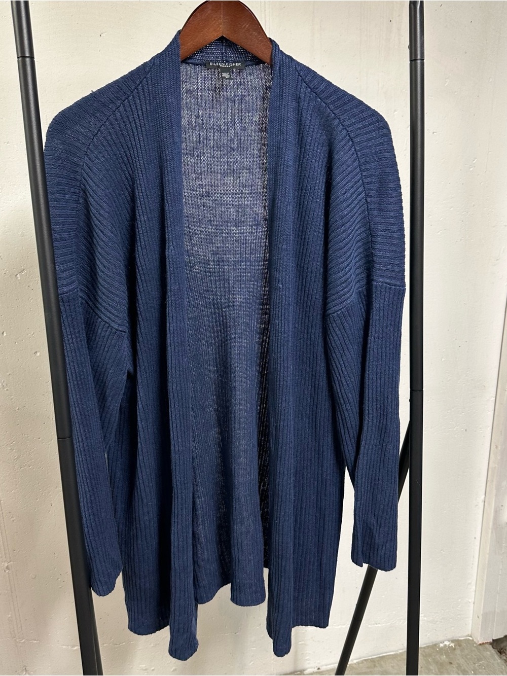 Eileen Fisher Open-Front Ribbed Cardigan - Navy Blue